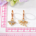 Gold Tone Crystal Bee and Sunburst Huggie Drop Earrings view 4