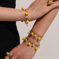 Gold Lemon Resin Charm Necklace Bracelet Anklet Pearl Set view 3