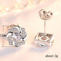 Silver Square Flower Petal Clear CZ Stud Earrings Pair view 5