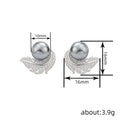 Silver Tone Leaf Stud Earrings With Gray And White Pearl Tops view 4