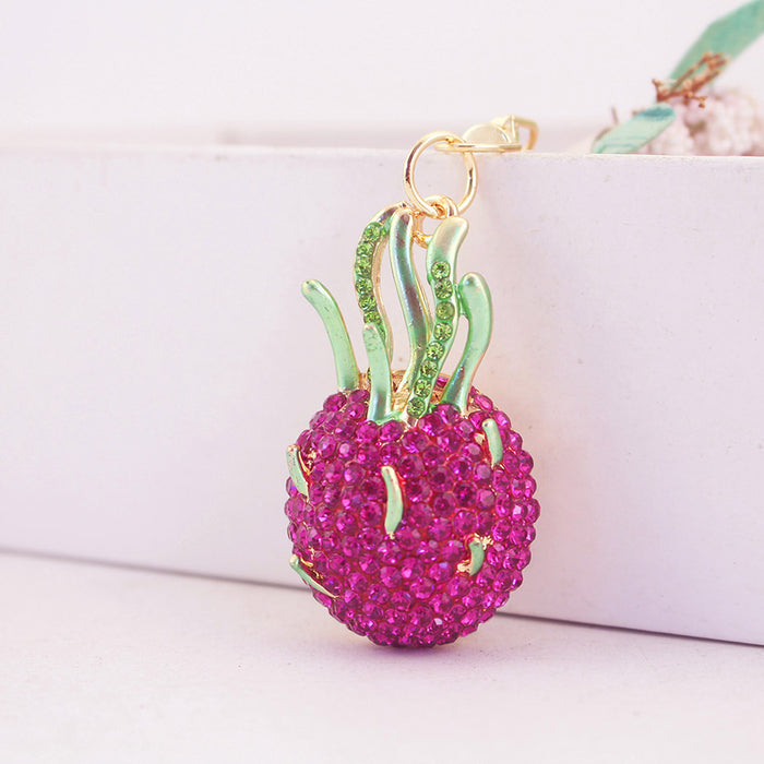 Rhinestone Dragon Fruit Zinc Alloy Keychain for Car Keys and Handbags