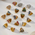 Triangle Pave Zircon Huggie Hoop Earrings Multicolor Gold Steel view 1