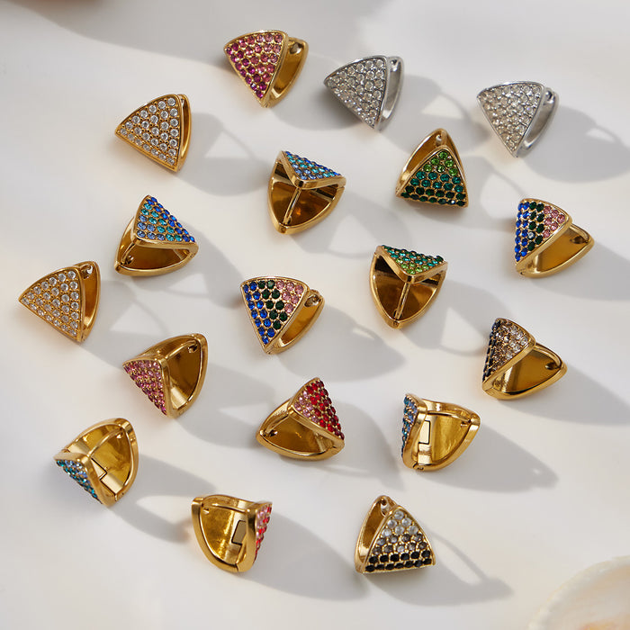 Triangle Pave Zircon Huggie Hoop Earrings Multicolor Gold Steel