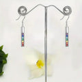 Silver Bar Drop Earrings with Rainbow Round Stones view 3