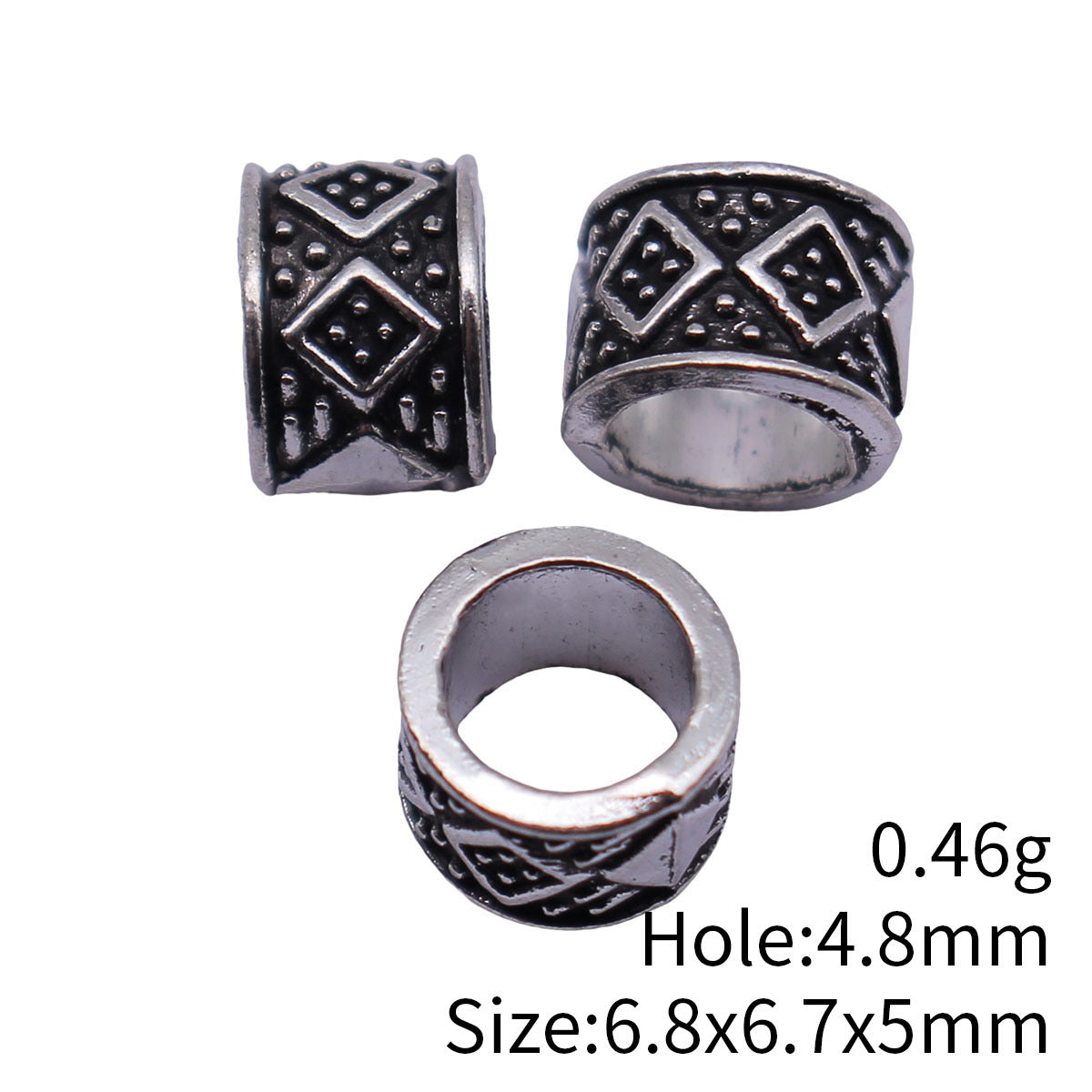 6.8x6.7x5mm 0.46g Antique Silver Zinc Alloy Geometric Diamond Pattern Large Hole Spacer Beads for Bracelet DIY