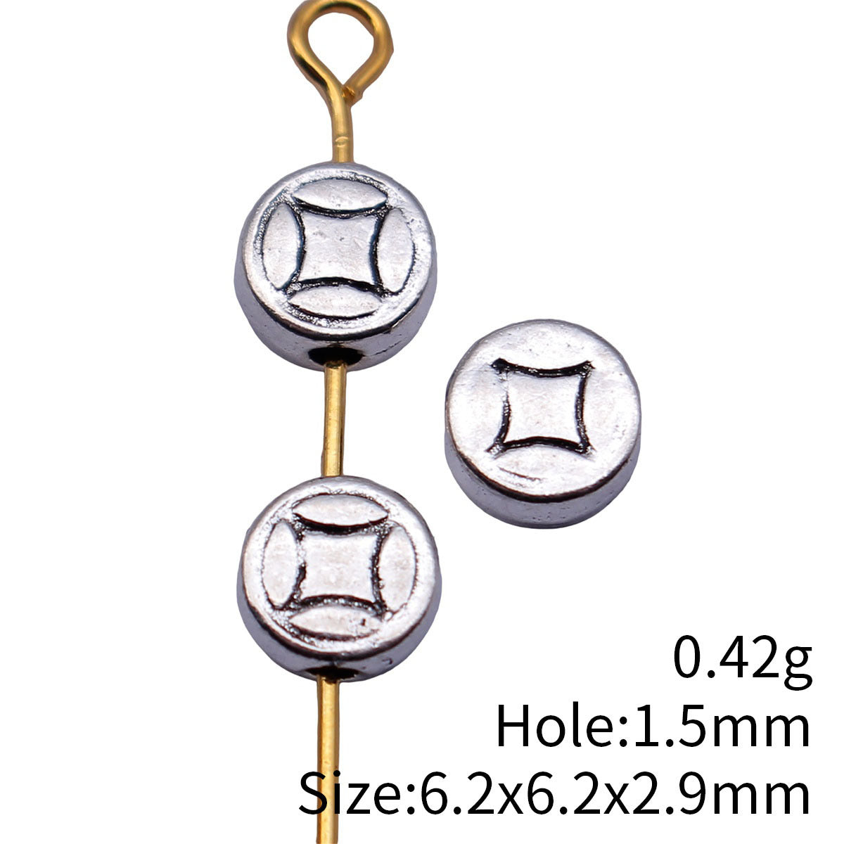 6.2x6.2x2.9mm 0.42g Multicolor Zinc Alloy Round Coin Pattern Loose Metal Double Sided Beads for Bracelet Jewelry Making