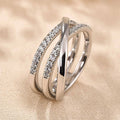 Interlaced Four-Rail Clear Stone Open Ring In Polished Silver Tone view 3