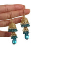 Blue Crystal Bell Tassel Hook Earrings with Reflective Details view 5