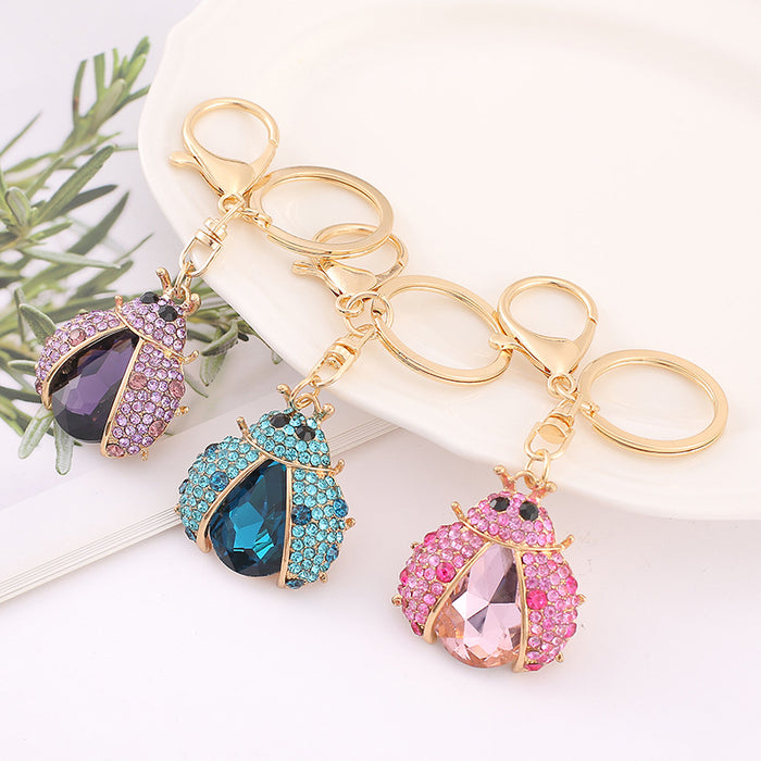 Rhinestone Ladybug Keychain Gold Tone Three Colors