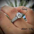 Silver Round Clear CZ Solitaire Double Pavé Band Ring view 5