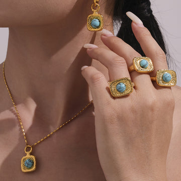 Turquoise and Imitation Pearl Square Jewelry Collection
