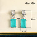 Aqua Rectangular Two-Stone Long Drop Earrings In Silver Tone view 5
