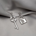 Silver Tone Mismatched Key and Padlock Dangle Earrings view 3