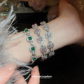 Silver Tone Square Crystal Halo Bracelets In Green Clear Or Pink view 3