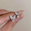 Silver Tone Marquise Crystal Butterfly Stud Earrings view 1