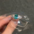 Silver Open Ring Emerald Green Cushion Stone Pave Lattice view 1
