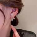 Crystal Leaf and Pearl Drop Gold Tone Stud Earrings view 4