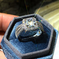 Silver Tone Square Halo Two Band Ring Set With Polished Clear Stone Detail view 2