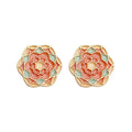 Gold Enamel Chinese Flower Coral Sage Stud Earrings view 5