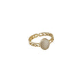 Gold Tone White Oval Cat Eye Clear Stone Adjustable Open Ring view 5