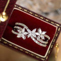 Silver Tone Marquise Flower Cross Dual Band Stone Ring view 1