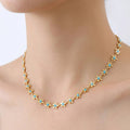 Gold Mini Flower Chain Blue Enamel Center Necklace Two Lengths view 4