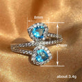 Silver Tone Blue Double Heart Crystal Open Ring view 5