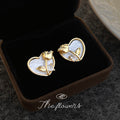 Gold Heart Stud Earrings White Shell Tulip CZ Accent view 1
