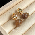 Gold-Tone Bean Stud Amber Marbled Oval Drop Earrings view 3