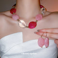 Pink Magenta Clear Acrylic Oval Bead Necklace Gold Tone view 2