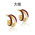 Triple Hoop Stud Earrings with Glossy Two Tone Color Accents view 8