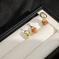 Gold Pebble and Amber Round Two Part Stud Earrings view 3
