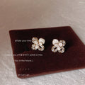 Gold-Tone White Enamel Flower Stud Earrings With Zircon view 4