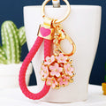 Enamel Flower Ball Keychains in Multicolor Pink and White with Braided Loops view 4