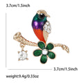 Enamel Bird on Branch Brooch Green Flower Rhinestone Dangle view 5