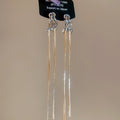 Mixed Metal Long Chain Earrings With Crystal Studs view 6