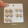 Gold Pearl White Enamel Stud Earring Set Five Pair Styles view 4