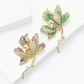 Enamel Leaf Floral Branch Brooch With Pearls in Green or Purple view 3
