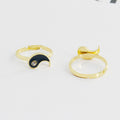 Gold Tone Black and White Yin Yang Adjustable Ring Pair view 3