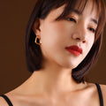 Geometric U Triangle Hoop Earrings Gold Metal Latch Pair view 4