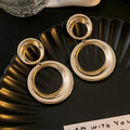 Textured Gold Double Open Ring Statement Stud Earrings view 1