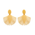 Gold Tone Palm Leaf Fan Drop Earrings Matte Stainless Steel view 5