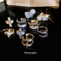 Mixed Crystal Pearl and Cross Ear Cuff Collection in Gold and Silver view 2