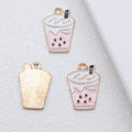 Gold Tone Bubble Tea Enamel Charms in Pink and Green view 3
