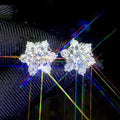 Silver Tone Clear Crystal Flower Snowflake Stud Earrings view 1