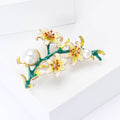 Enamel Lily Branch Brooch Pearl Accent Flower Pin Metal Pin view 2