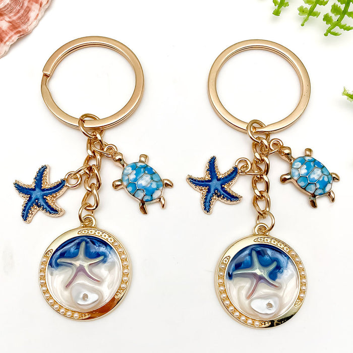 Six Blue Turtle Starfish Ocean Metal Keychain Designs
