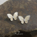Silver Cream Enamel Butterfly Crystal Edge Stud Earrings view 6
