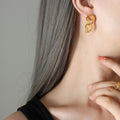 Gold Figure-Eight Twin Link Stud Earrings Polished Metal view 4