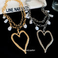 Open Heart Pendant Necklace with Pearl Charm Fringe view 2